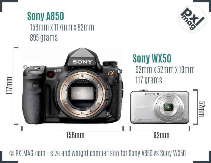 Sony A850 vs Sony WX50 size comparison