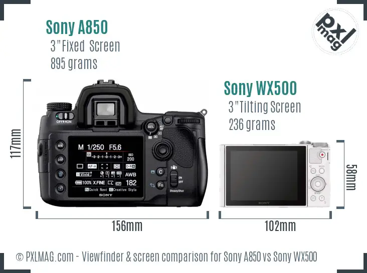 Sony A850 vs Sony WX500 Screen and Viewfinder comparison