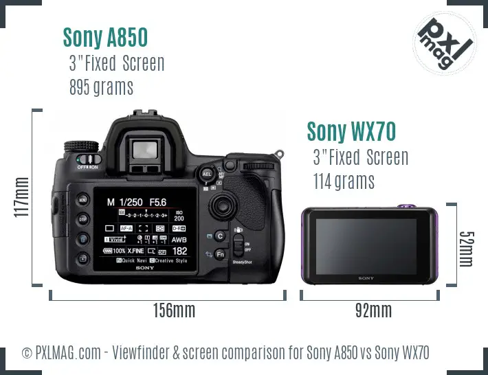 Sony A850 vs Sony WX70 Screen and Viewfinder comparison