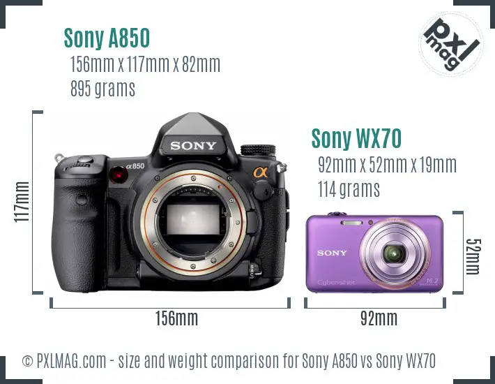 Sony A850 vs Sony WX70 size comparison