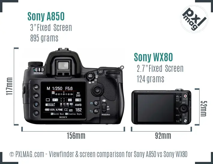 Sony A850 vs Sony WX80 Screen and Viewfinder comparison