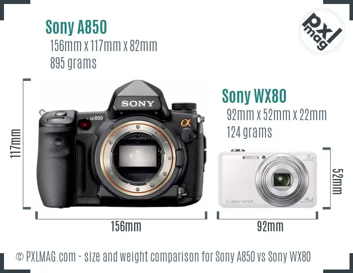 Sony A850 vs Sony WX80 size comparison