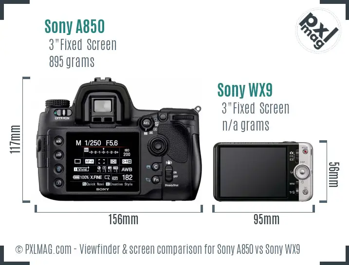 Sony A850 vs Sony WX9 Screen and Viewfinder comparison