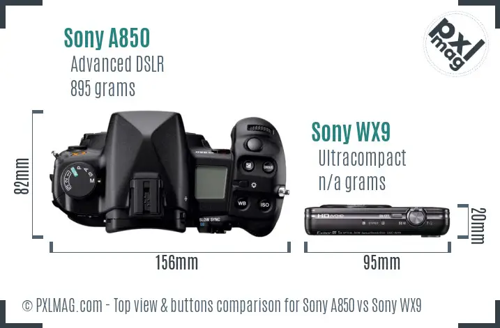Sony A850 vs Sony WX9 top view buttons comparison