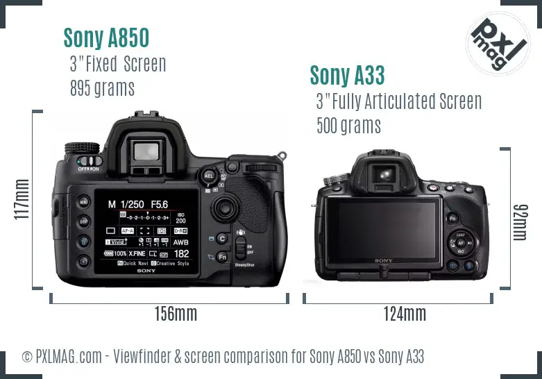 Sony A850 vs Sony A33 Screen and Viewfinder comparison