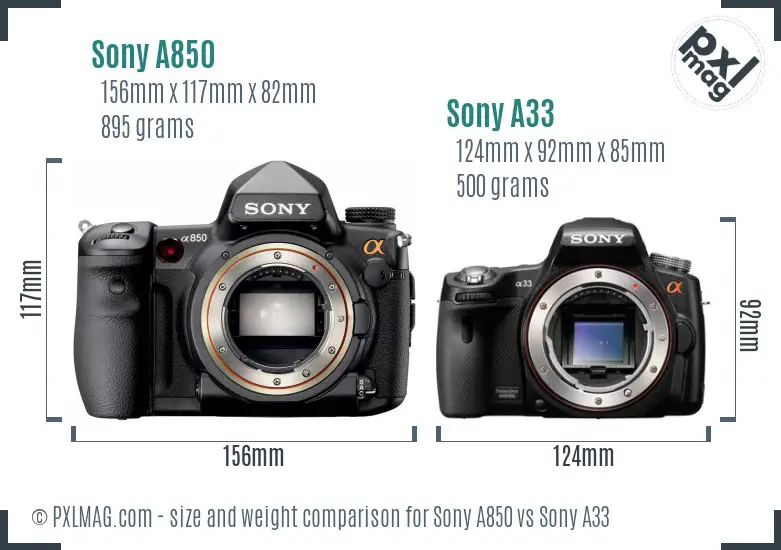 Sony A850 vs Sony A33 size comparison