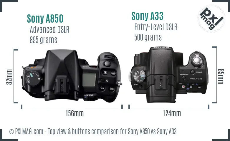 Sony A850 vs Sony A33 top view buttons comparison