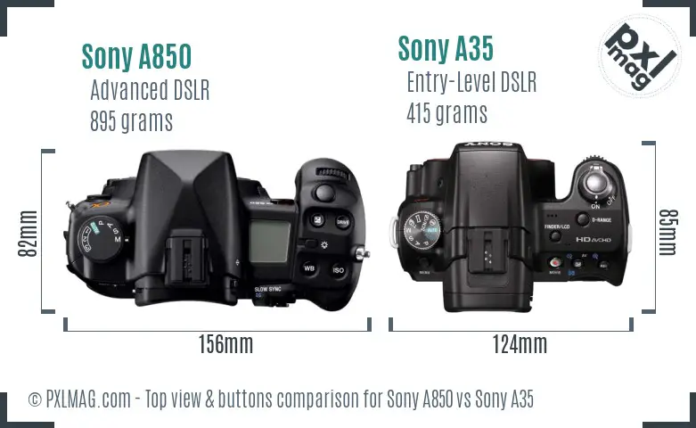 Sony A850 vs Sony A35 top view buttons comparison