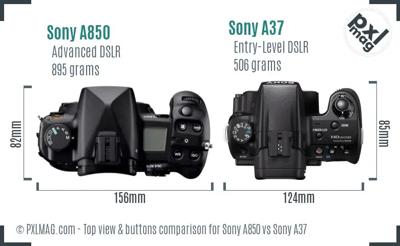Sony A850 vs Sony A37 top view buttons comparison