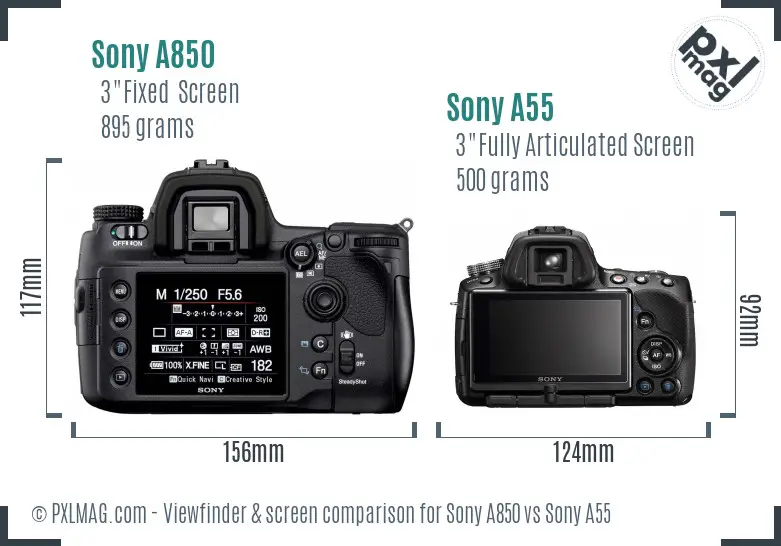 Sony A850 vs Sony A55 Screen and Viewfinder comparison