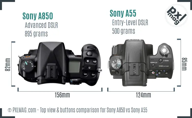Sony A850 vs Sony A55 top view buttons comparison