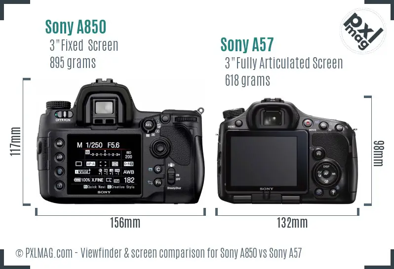 Sony A850 vs Sony A57 Screen and Viewfinder comparison