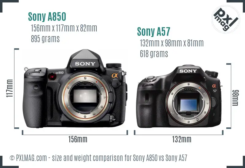Sony A850 vs Sony A57 size comparison