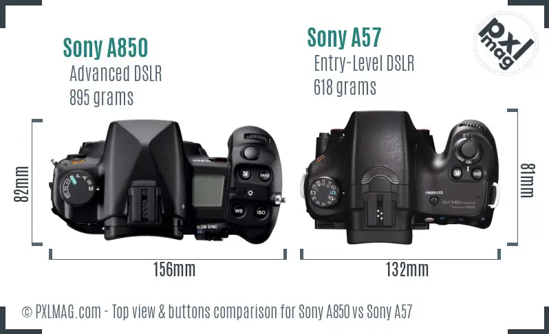 Sony A850 vs Sony A57 top view buttons comparison