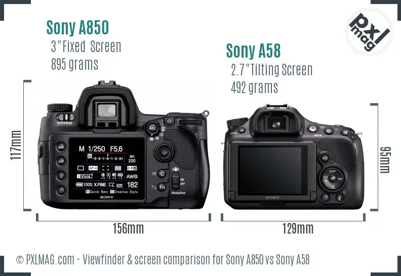 Sony A850 vs Sony A58 Screen and Viewfinder comparison