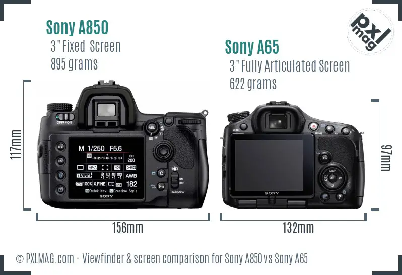 Sony A850 vs Sony A65 Screen and Viewfinder comparison