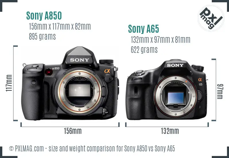 Sony A850 vs Sony A65 size comparison
