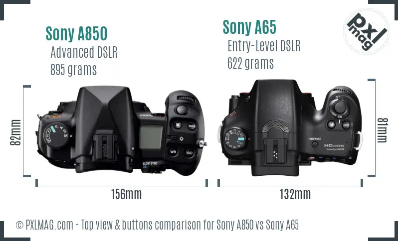 Sony A850 vs Sony A65 top view buttons comparison