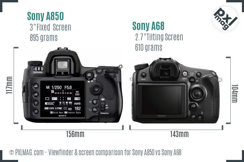 Sony A850 vs Sony A68 Screen and Viewfinder comparison