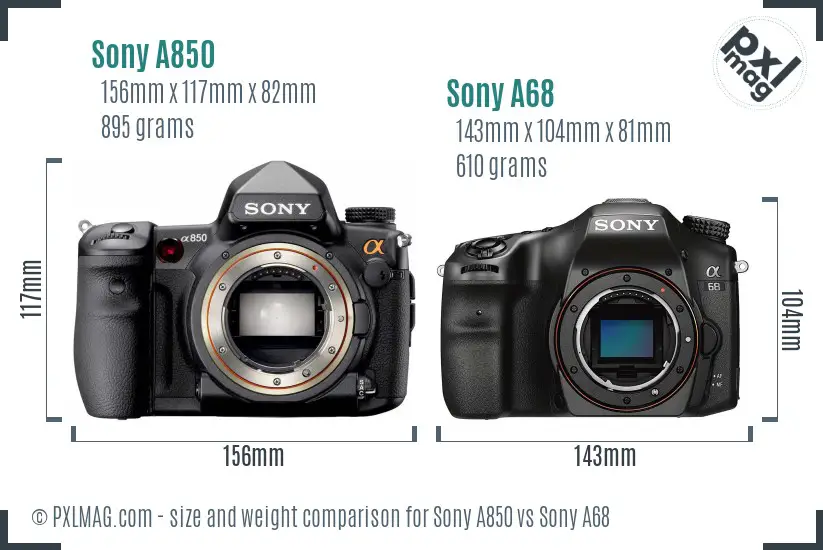 Sony A850 vs Sony A68 size comparison