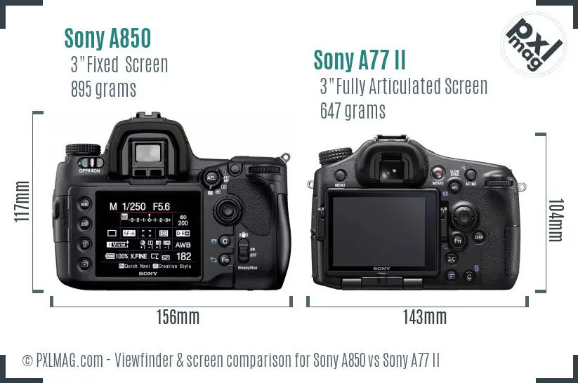Sony A850 vs Sony A77 II Screen and Viewfinder comparison