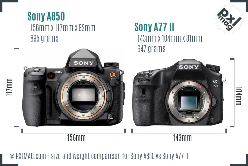 Sony A850 vs Sony A77 II size comparison