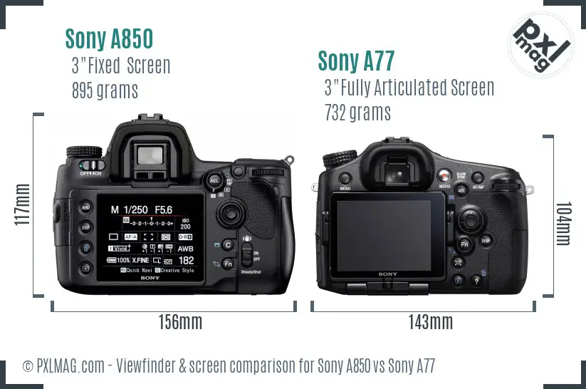 Sony A850 vs Sony A77 Screen and Viewfinder comparison