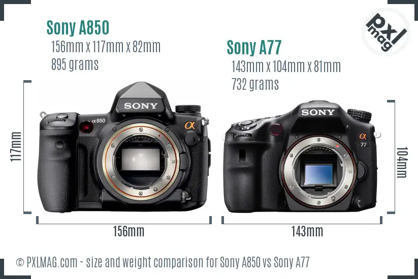 Sony A850 vs Sony A77 size comparison