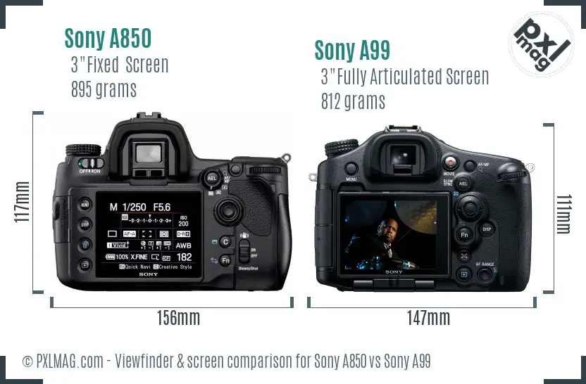 Sony A850 vs Sony A99 Screen and Viewfinder comparison