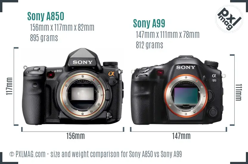 Sony A850 vs Sony A99 size comparison