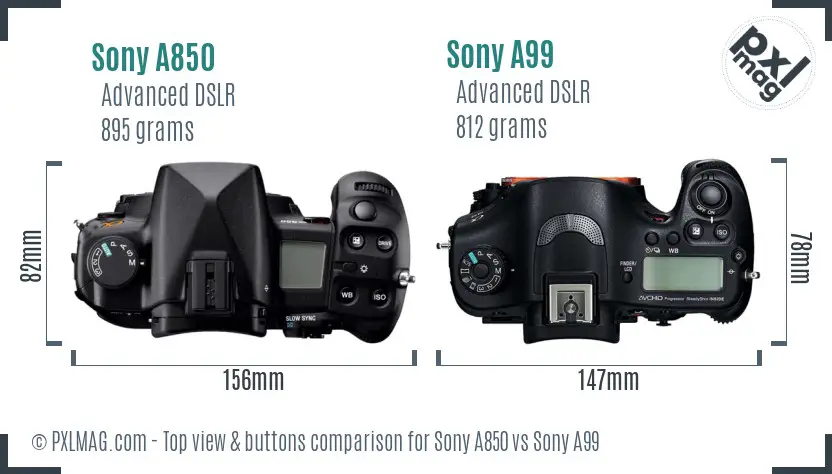 Sony A850 vs Sony A99 top view buttons comparison