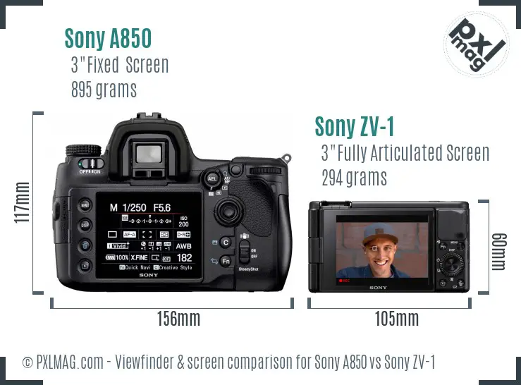 Sony A850 vs Sony ZV-1 Screen and Viewfinder comparison