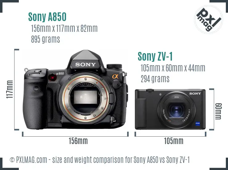 Sony A850 vs Sony ZV-1 size comparison