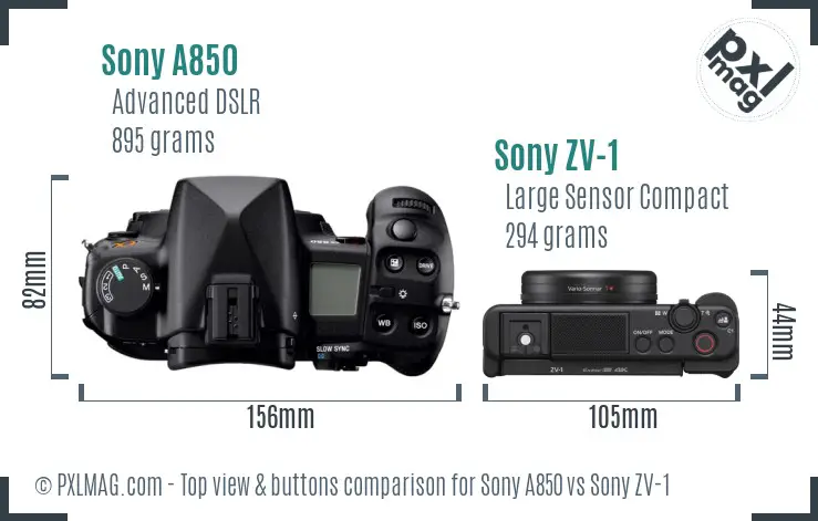 Sony A850 vs Sony ZV-1 top view buttons comparison