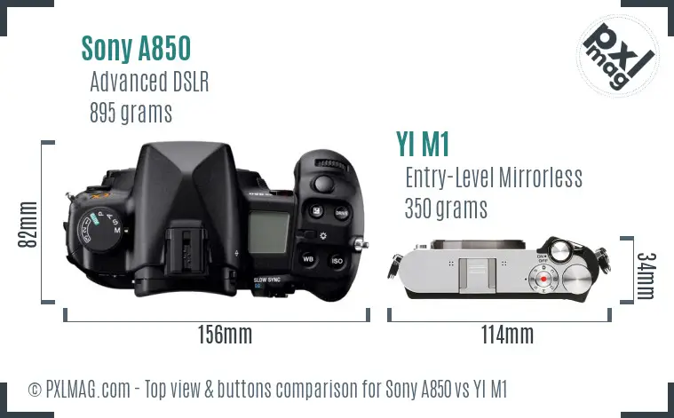 Sony A850 vs YI M1 top view buttons comparison