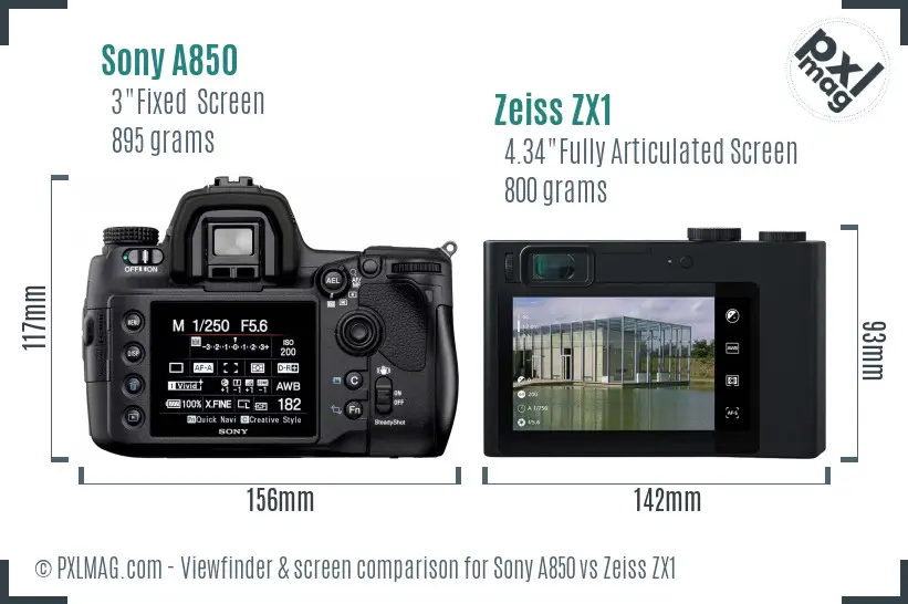 Sony A850 vs Zeiss ZX1 Screen and Viewfinder comparison