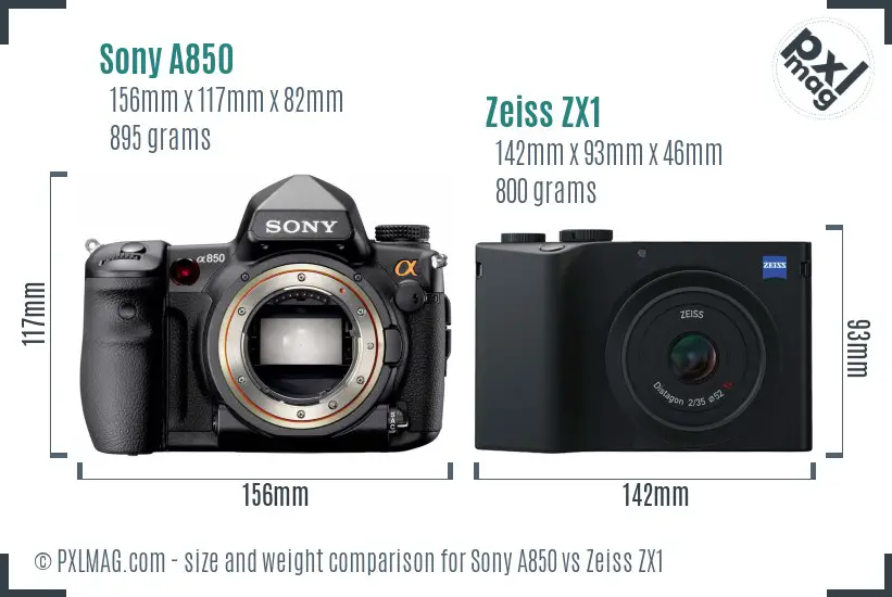 Sony A850 vs Zeiss ZX1 size comparison