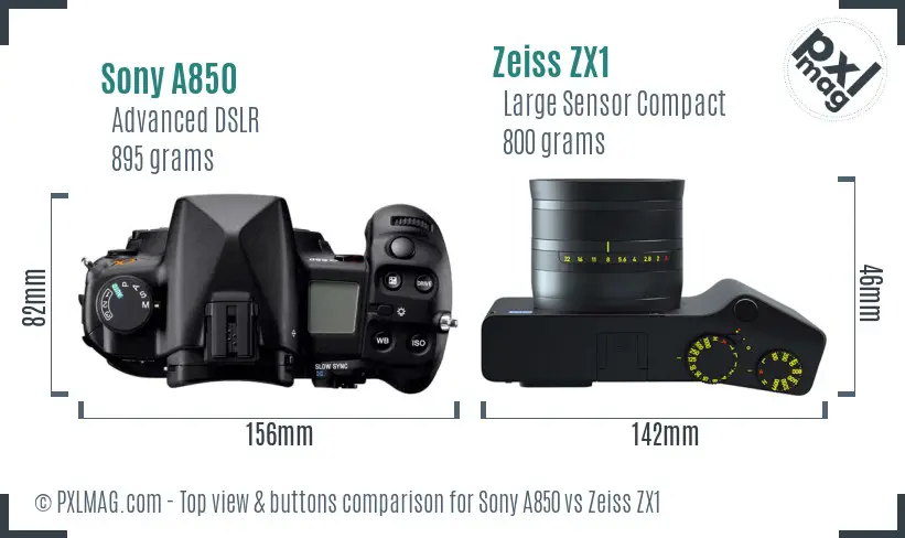 Sony A850 vs Zeiss ZX1 top view buttons comparison