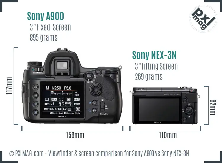 Sony A900 vs Sony NEX-3N Screen and Viewfinder comparison