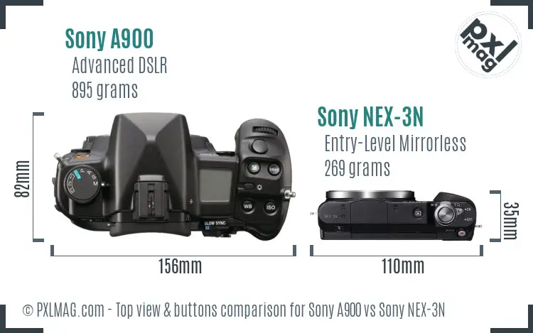 Sony A900 vs Sony NEX-3N top view buttons comparison