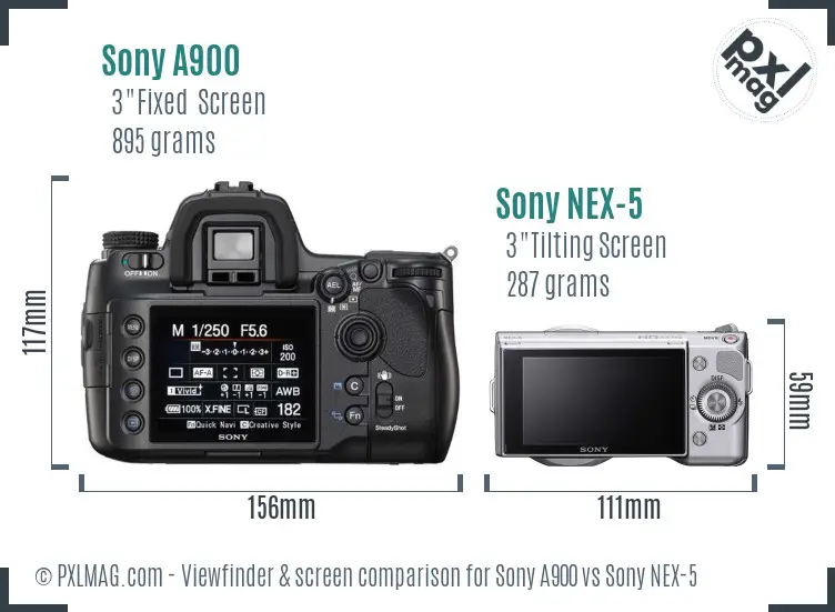 Sony A900 vs Sony NEX-5 Screen and Viewfinder comparison