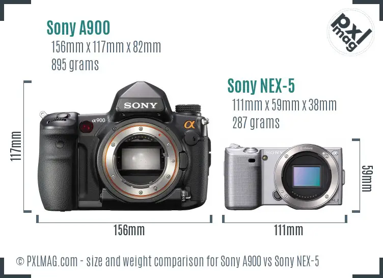 Sony A900 vs Sony NEX-5 size comparison