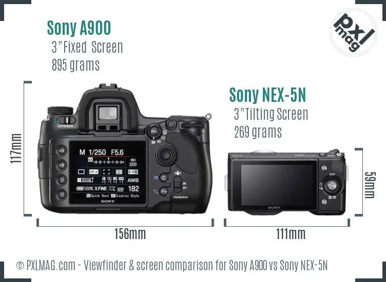 Sony A900 vs Sony NEX-5N Screen and Viewfinder comparison
