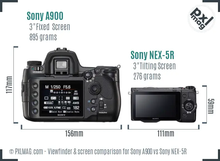 Sony A900 vs Sony NEX-5R Screen and Viewfinder comparison