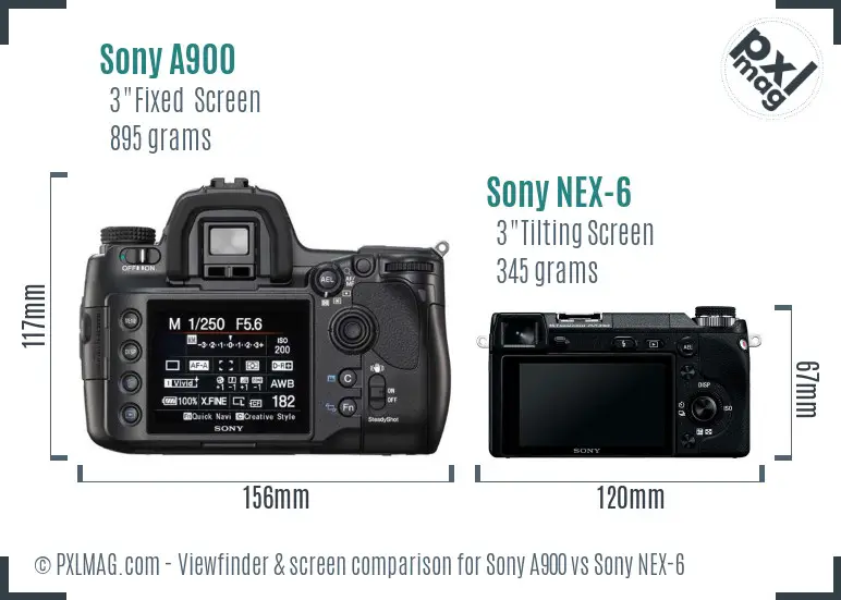 Sony A900 vs Sony NEX-6 Screen and Viewfinder comparison