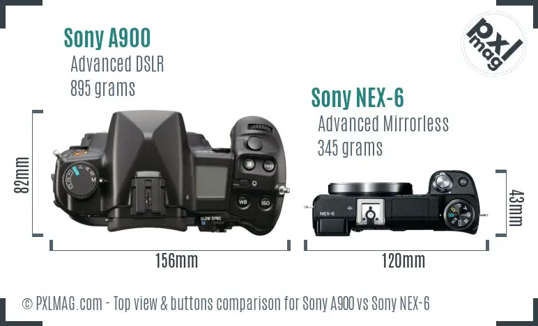 Sony A900 vs Sony NEX-6 top view buttons comparison