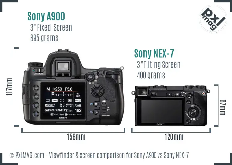 Sony A900 vs Sony NEX-7 Screen and Viewfinder comparison