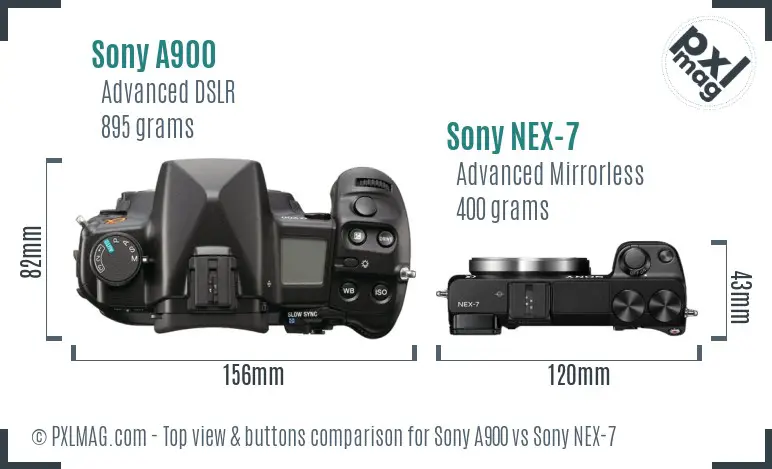Sony A900 vs Sony NEX-7 top view buttons comparison