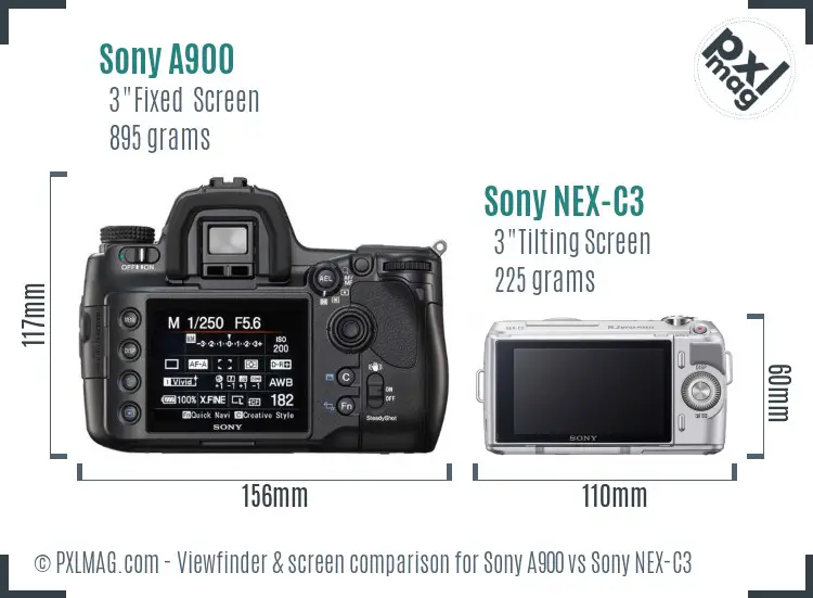 Sony A900 vs Sony NEX-C3 Screen and Viewfinder comparison