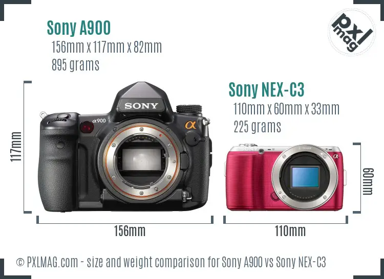 Sony A900 vs Sony NEX-C3 size comparison